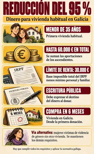 requisitos del 95% galicia reduccion donaciones ascendientes a hijos y otros descendientes